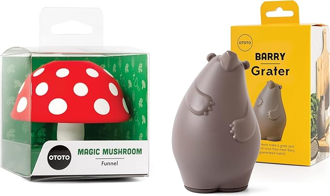 OTOTO Mushroom - Foldable Kitchen Funnel + Barry The Bear Box Cheese Grater (Bundle of 2)