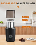 CEVING Hands-Free Blade Coffee Grinder, Cordless Coffee Mill with 5-30S Adjustable Grinding, Triple-Lock Safety & 1500mAh Rechargeable Battery with Removable Bowl, Portable for Camping, Travel, etc.