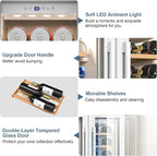 Wine and Beverage Refrigerator, 24 Inch Beverage Cooler Dual Zone with Glass Door, Under Counter Beverage Fridge with Upgraded 65 Cans 18 Bottles Large Capacity, White