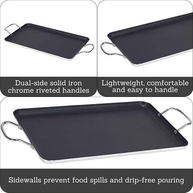 Imusa Double Burner Griddle Non-Stick 20-Inch, Black