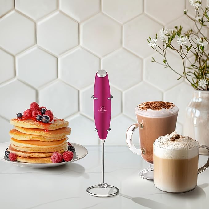 Zulay Kitchen Powerful Milk Frother Wand With 4 AA Duracell Batteries - Ultra Fast Handheld Drink Mixer - Electric Whisk Foam Maker for Coffee, Lattes, Cappuccino, Matcha & Creamer - Dragonfruit