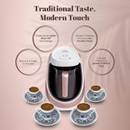 ETHNIQ Turkish Coffee Maker - 100% BPA Free, 120V, 1 to 4 Cup Brewing Capacity with Cook Sense Technology for Delicious Cup of Turkish & Greek Coffee, Turkish Coffee Pot (White)