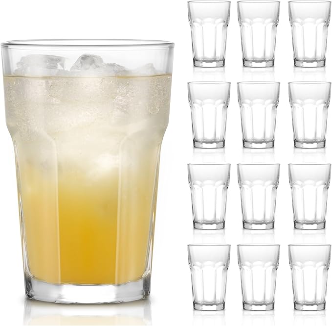 Libbey Gibraltar DuraTuff Drinking Glass Drinking Cup Set, Iconic Heavy Base Bar Glassware Thick Drinking Glasses Set of 12, 14-Ounce Juice Glasses