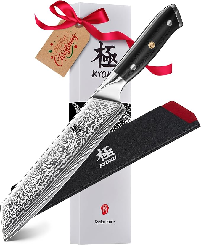 KYOKU Kiritsuke Chef Knife 8.5" - Shogun Series - Japanese Style VG10 Steel Core Forged Damascus Blade - with Sheath & Case