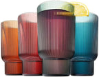 Khen Shatterproof Acrylic Tall Drinking Glasses Set, European Style, Dishwasher Safe, Ribbed | Set of 4 | Fluted Tritan Drinkware, Unbreakable BPA-free Plastic, Reusable Stackable Glassware 14.5oz
