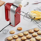 Hand Mixer Electric, 450W Kitchen Mixers with Scale Cup Storage Case, Turbo Boost/Self-Control Speed + 5 Speed + Eject Button + 5 Stainless Steel Accessories, For Easy Whipping Dough, Cream, Red