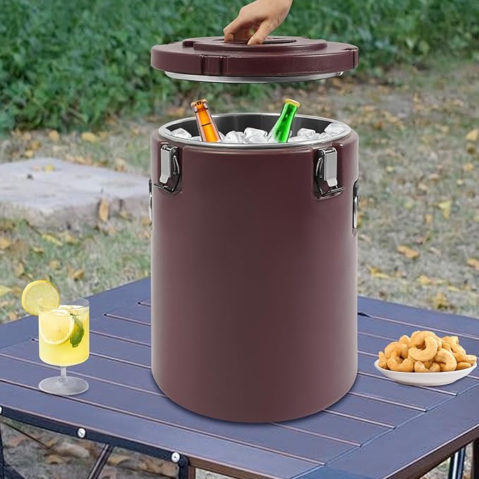 Eapmic 42.27Qt Insulated Food Container, Stainless Steel Container, 40L Commercial Soup Carrier 15 Hours Heat Preservation for Hot and Cold Food Storage Restaurant Canteen Home Lunch Use (Brown, 40L)