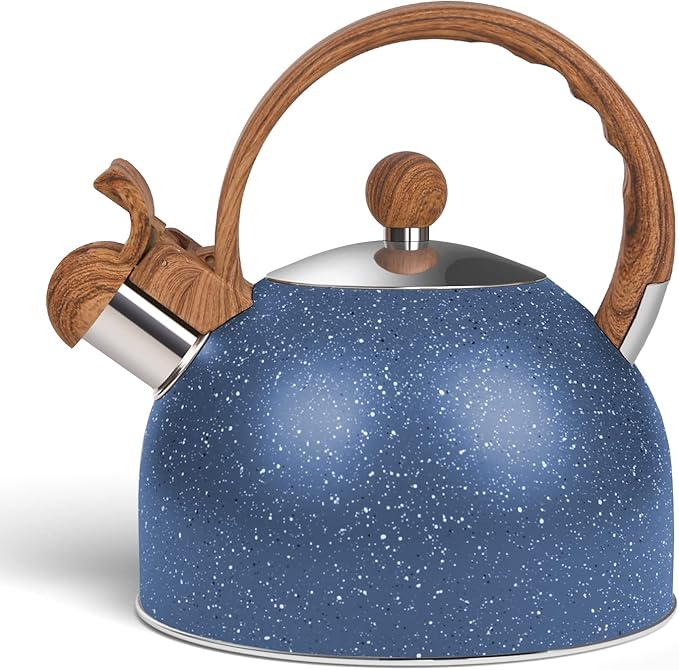 Whistling Tea Kettle for Stovetop, 2.6 Quart Stainless Steel Water Teapot Boilers for Stovetops, Induction Stone Kettle with Loud Whistle - Perfect for Preparing Hot Water, Coffee,Milk (Blue)