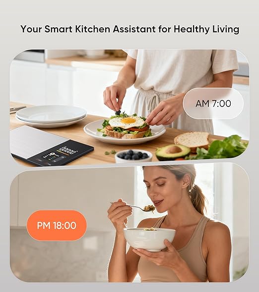 KUAIVO Smart Nutrition Food Scale with TFT Display, Tracks Calories, Fat, Carbs & Protein, Works with App for Daily Reports, 50 Built-in Foods, 23 Nutrients, Digital Kitchen Scale for Meal Prep