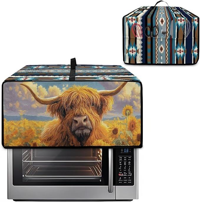 Highland Cattle Sunflower Print Toaster Cover Air Fryer Dust Cover Anti Fingerprint Aztec Toaster Oven Cover Washable Kitchen Small Appliance Covers (Large-18.5 * 22.5 * 12.99 inches)