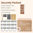 ComSaf 8 oz Wide Mouth Mason Jars, 12Pcs Glass Jars for Home Cooks Making Jam and Jelly, and Crafters Creating DIY Candles and Party Favors, Canning Jar with Lids and Rings，Includes Labels & Twine