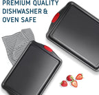 Baking Sheet Set, 2-Piece Cookie Sheet Set with Silicone Handles, Steel Baking Pan, Durable Baking Sheets for Oven, BPA Free Cookie Sheets for Baking Nonstick Set, Premium Sheet Pan, Black Baking Tray