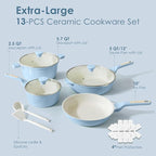 SENSARTE Nonstick Ceramic Cookware Set Large 13-Piece, Healthy Pots and Pans Set Dishwasher Safe, Non-toxic Kitchen Cooking Set with Stay-Cool Handles, Induction Compatible, PFAS Free, Blue