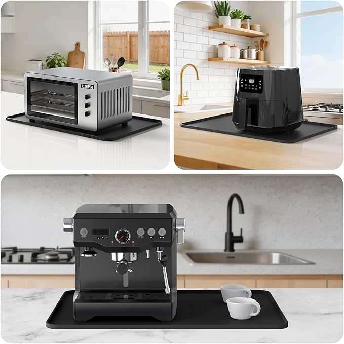 Silicone Mats for Kitchen Countertop, 24x16 inch Heat Resistant Mats for Air Fryer, Non-Slip Counter Protector Pad for Ninja, COSORI, Cuisinart, Coffee Maker, Toaster, Oven – Dishwasher Safe, Black