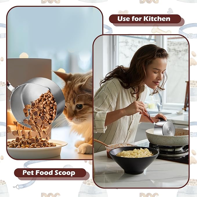 1 Cup Dog Food Scoop 304 Stainless Steel Dog Food Measuring Cups Metal Pet Scooper with Inner Precision Scale Measurement for Dogs, Cats, Birds & Rabbits (1 cup)