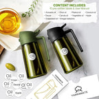 YARRAMATE 16oz/470ml Dark Green Oil Sprayer for Cooking with Stickers, Food-grade Premium 2 in 1 Olive Oil Dispenser Bottle for Kitchen Gadgets, Air Fryer, Salad, Frying, BBQ (OliveGreen)