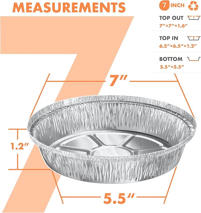 CURTA 7" Round Aluminum Foil Pans with Clear Lids | Heavy Duty | Great for Broiling, Baking, Storage, Roasting, Takeout, Air Fryer | 120 Pack