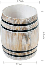 MyGift Wine Barrel Design Kitchen Utensil Holder Crock, Vintage White Washed Solid Wood Cooking Utensils Organizer