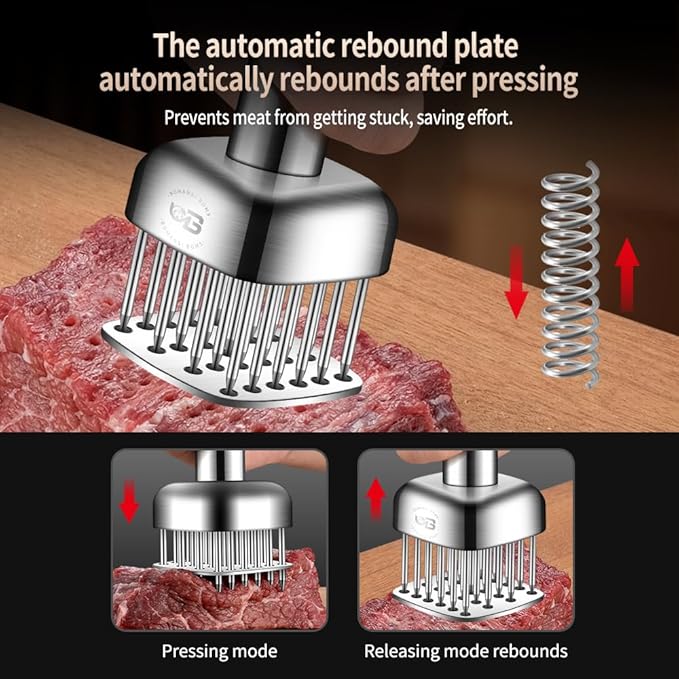 316 Stainless Steel Meat Tenderizer Tool, 24 Sharp Needles, BOMANSI BOMS Steak Tenderizer, Tenderizing Steak, Beef, Chicken, Pork, Barbecue, Marinating, Chicken Tenderizer with free cleaning brush