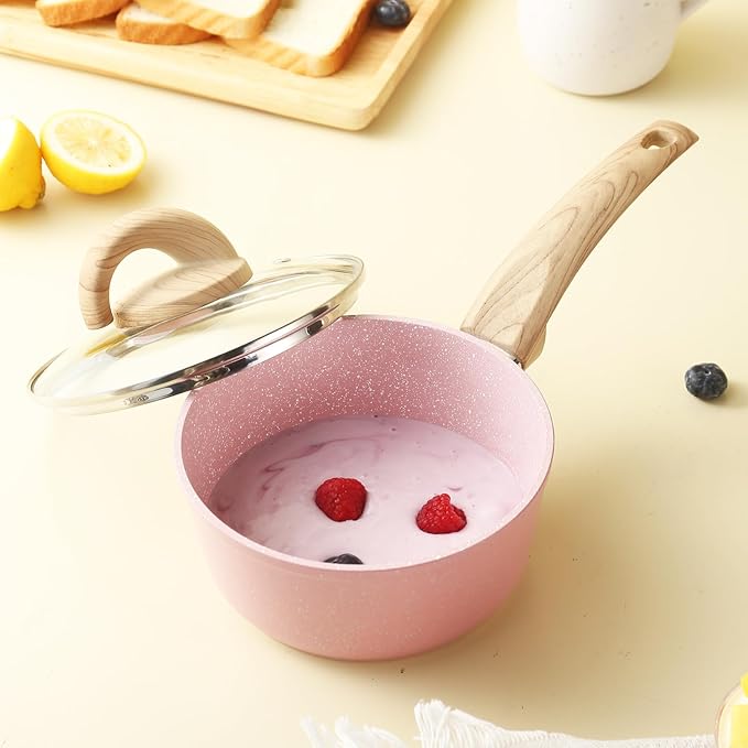 Vkoocy Non Stick Pots and Pans Set, Healthy Ceramic Cookware Set, 12pcs Kitchen Cooking Pots and Frying Sauce Saute Pans Set, PFAS-Free with Kitchen Utensils and Lid, Pink
