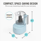 Martha Stewart 3 Cup Electric Food Chopper, Vegetable & Herb Mini Food Processor, 24oz BPA-Free Bowl, Stainless Steel Blades, Pour Spout, Dicing, Mincing, Chop & Puree, Dishwasher Safe, Sky