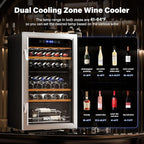 ROVSUN 33 Bottle Wine Fridge, Dual Zone Wine and Beverage Refrigerator with Independent Temp & LED Control Panel, Freestanding Wine Cooler Chiller for Red White Wine, Champagne, Beer