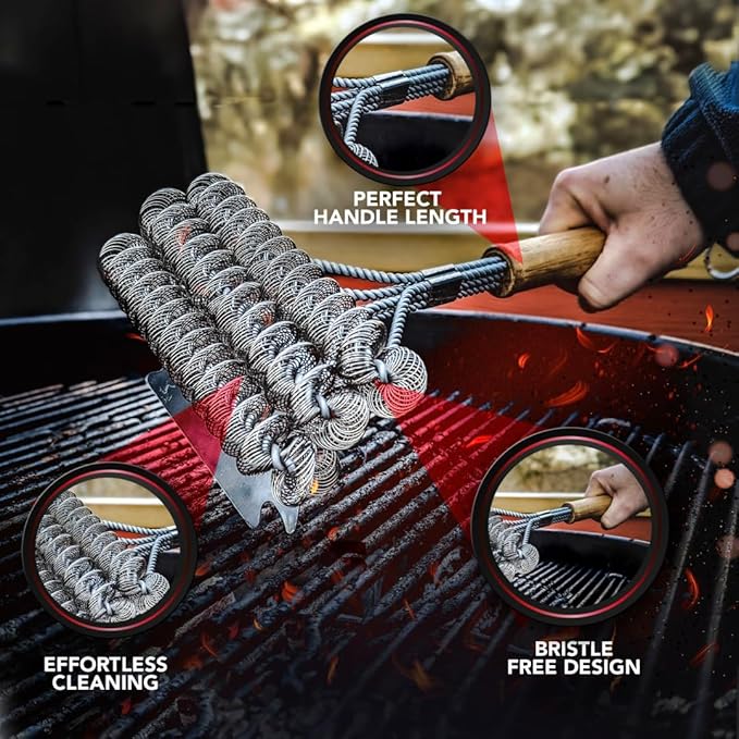 BBQ-AID Grill Brush for Outdoor Grill Bristle Free - 18" BBQ Brush for Grill Cleaning Kit - Safe BBQ Grill Cleaner Brush and Scraper - Stainless Grill Cleaning Brush for Any Grill, Grill Accessories
