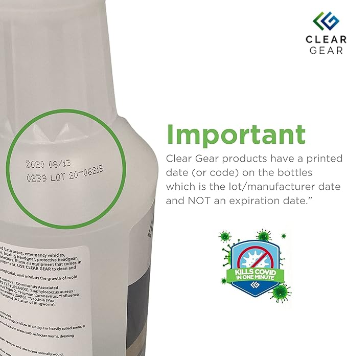 Clear Gear Disinfectant Cleaner, and Deodorizer For Sports Equipment, Gyms, and Fitness Centers - EPA-Registered, Hospital Grade, Made in USA - 1-Pack of 32 Oz Bottle Disinfecting Spray