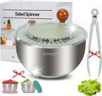 KITHELP Stainless Steel Salad Spinner Large, Vegetables Fruits Wash Bowl with Strainer, Lettuce Spinner Dryer for Efficient Salad Preparation 5.3Qt