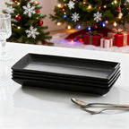 Gomakren Serving Platter Serving Dishes, 14 Inch Porcelain Serving Trays for Party, Large Serving Platters and Trays, Rectangular Sushi Plates for Entertaining Thanksgiving Christmas, Set of 4, Black