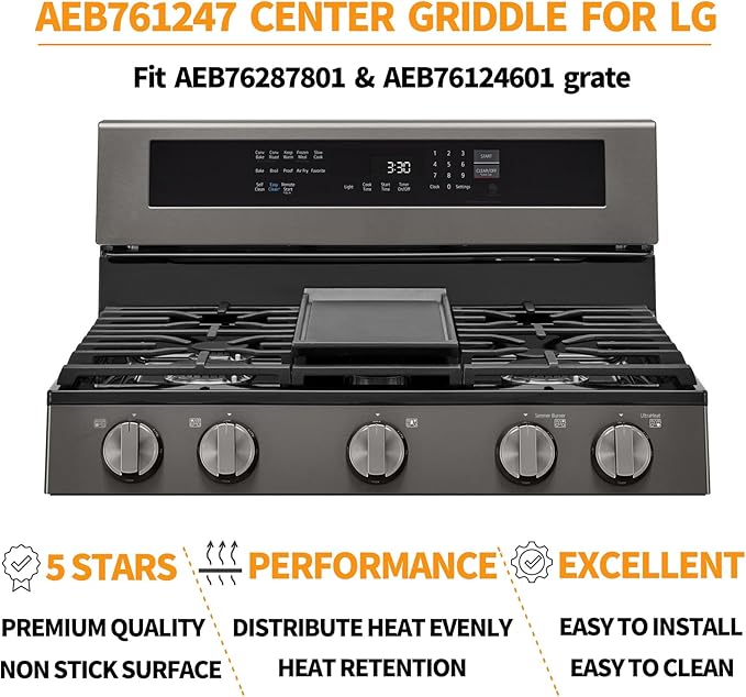 Atgestore AEB76124701 Center Griddle Replacement for LG stove Parts AAA30016801 Cast Iron Griddle Plate LG Gas Range Parts LSGL5833F LRGL5823S Gas Stove Cooktop Burner Griddle Assembly Flat Top Pan