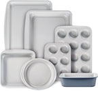 CAROTE 7-Piece Nonstick Stackable Baking Pans Set - Bakeware Sets Including Cookie Sheets for Baking, Muffin Pan, Bread Pan, Cake pan, Loaf Pan, Roasting Pan, Gray & Blue