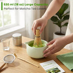 Matcha Whisk Set, 15PCS Ceramic Matcha Bowl Kit, Includes Bamboo Whisk & Holder, Glass Measuring Cup, Caddy, Sifter, Scoop, Tea Towel, Tea Mat, Making Sets for Lovers, Green