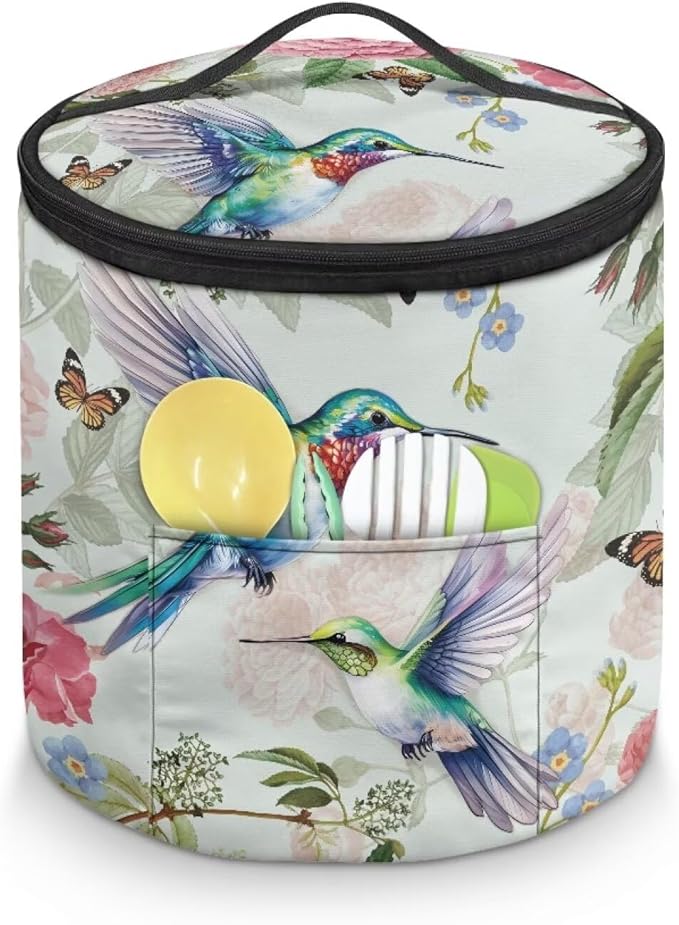 Peony Electric Pressure Cooker Cover Hummingbirds Insulation Handbag Keep Appliance Clean Electric Pressure Cooker Bag with Accessories Pockets