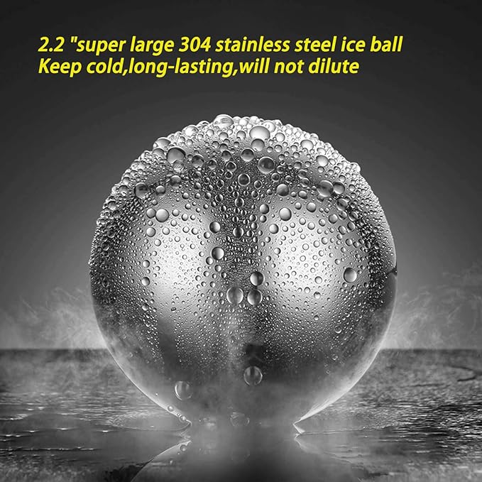 Whiskey Glasses, 4 Old Fashioned Glasses Set with 4 XXL Stainless Steel Ice Balls,10oz Whiskey Rocks Glasses Gift for Men,Bourbon Tumbler for Scotch Whisky Cognac,Rock Barware at Bar Home