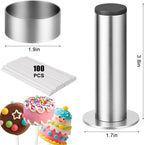 Juome Cake Pop Mold Kit, Stainless Steel Circle Cake Pop Cutter and Pusher Cake Pop Maker with Sticks, Round Cake Pop Shapes Supplies Accessories, Baking Tools for Home Baking Desserts