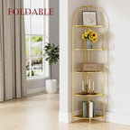 Crofy Foldable 5 Tier Corner Shelf, Metal Corner Plant Stand with Gold Frame and Gold Shelves, Corner Display Rack Multipurpose Shelving Unit for Living Room, Bedroom, Bathroom
