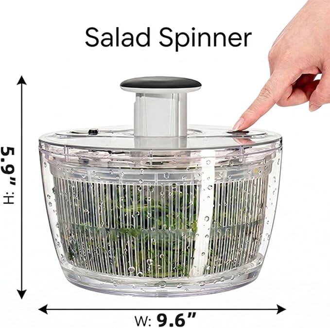 Cove Carol Large Salad Spinner, One-Handed Press-Type Vegetable Dryer, Built-in Filter Suitable for Fruits, Lettuce, and Vegetables; Salad Spinner, Lettuce Spinner 6.3 QT, Black