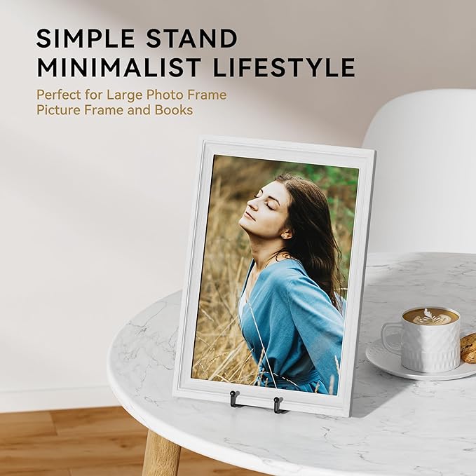 4 Pack 10 Inch Large Plate Stands for Display - Metal Square Wire Plate Holder Display Stand + Picture Stand for Book, Platter, Plaque, Photo Easel