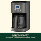 Cuisinart 14-Cup Coffee Maker, Programmable PerfecTemp Glass Carafe Coffee Machine with 1-4 Cup Setting, Brew Strength Control and Pause, Stainless Steel, DCC-3200BKSNAS, Black