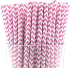 Pack of 300 Baby Pink Chevron Biodegradable 4-Ply Paper Drinking Straws (Compostable, Non-toxic, BPA-free)