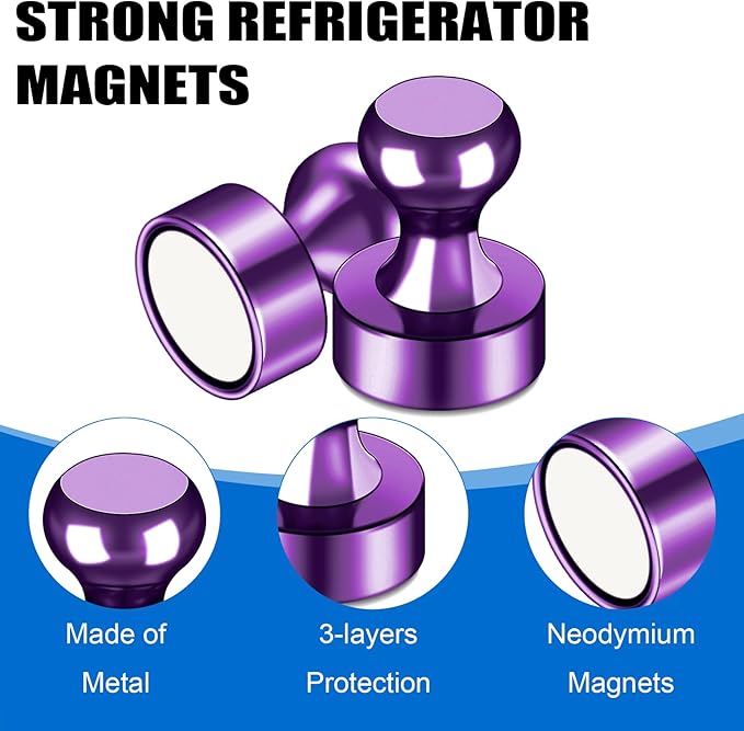 LOVIMAG Fridge Magnets 20Pcs Refrigerator Whiteboard Small Strong Magnet Classroom Kitchen Accessories Decorative Locker Set Decor Must Haves Office Calendar Refrigerador Magnetic Cute Crafts Purple