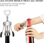 Wine Opener with Stopper, Cutter - Wine Bottle Opener Bundle, Zinc Alloy Wing Corkscrew Heavy Duty, Cork Screw Beer Opener for Bartenders, Multifunctional Bottle Opener for Kitchen, Restaurant, Bar