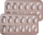 Madeleine Pans for Baking (2-Pack) 12 cup Madlen Mold Makes Shell Shape Cake Cookies Nonstick Carbon Steel Madeline Tray for Oven Gold