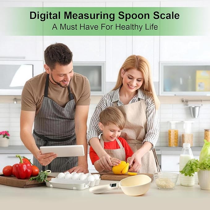 Digital Measuring Spoon Scale, Electronic Kitchen Measuring Spoon Scale, 800g/0.1g High Precision Kitchen Gadget with 5 Units Conversion, Removable Scoop for Cooking, Baking, Pet Food,1PC,Beige