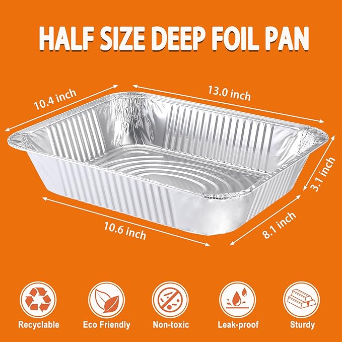 Aluminum Foil Pans 9x13 Disposable – Heavy Duty Baking Pan for Lasagna, Casseroles, Meal Prep, Catering, Half Size Tin Foil Sheet for Cooking Roasting Freezer Storage, 10 Pack