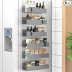 HuggieGems 6 Pack Magnetic Spice Storage Rack Organizer for Refrigerator and Oven, Gray Fridge Organizers and Storage