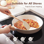 SENSARTE Ceramic Nonstick Frying Pan Skillet with Lid 8inch Non Stick Pan Omelet Pans, Non-toxic Healthy Kitchen Cooking Chef's Pan, Free of Intentionally Added PFAS/PTFE, Induction Compatible, Taupe