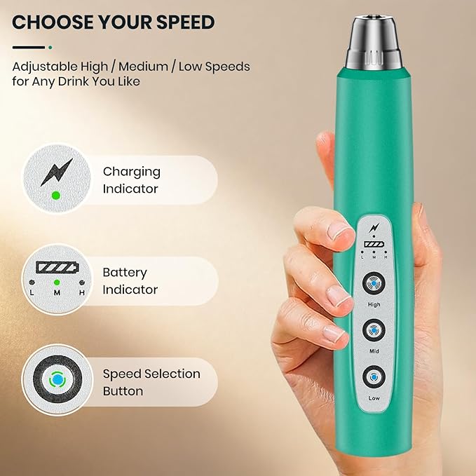 Colarlemo Milk Frother Handheld Rechargeable, Frother Wand Drink Mixer Electric Whisk for Coffee, Detachable With 3 Stainless Whisks, Hand Mixer for Lattes, Cappuccino, Matcha, Egg, No Stand, Green