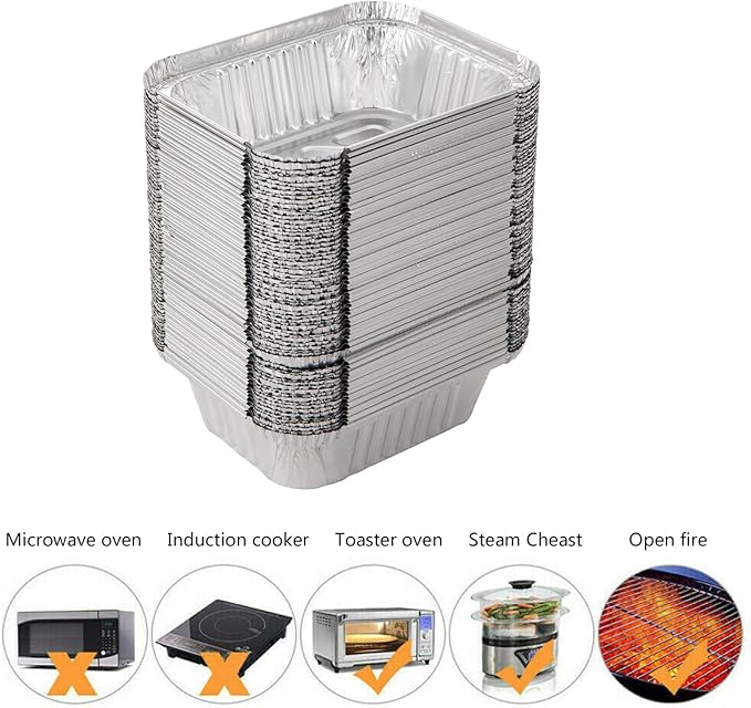 Waytiffer 5.5" x 4.5"(100Pack) Disposable Takeout Pans with Clear Lids | 1lb Capacity Aluminum Foil Food Drip Containers/Meal Prep Freezer Drip Pans BBQ Potluck Holidays